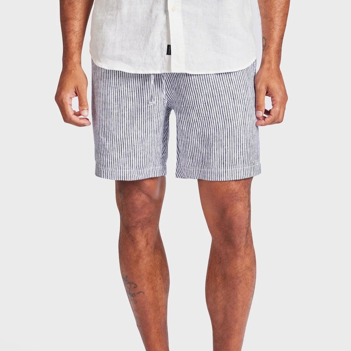 Academy Brand Men's Stripe Riviera Linen Shorts - Navy Academy Brand