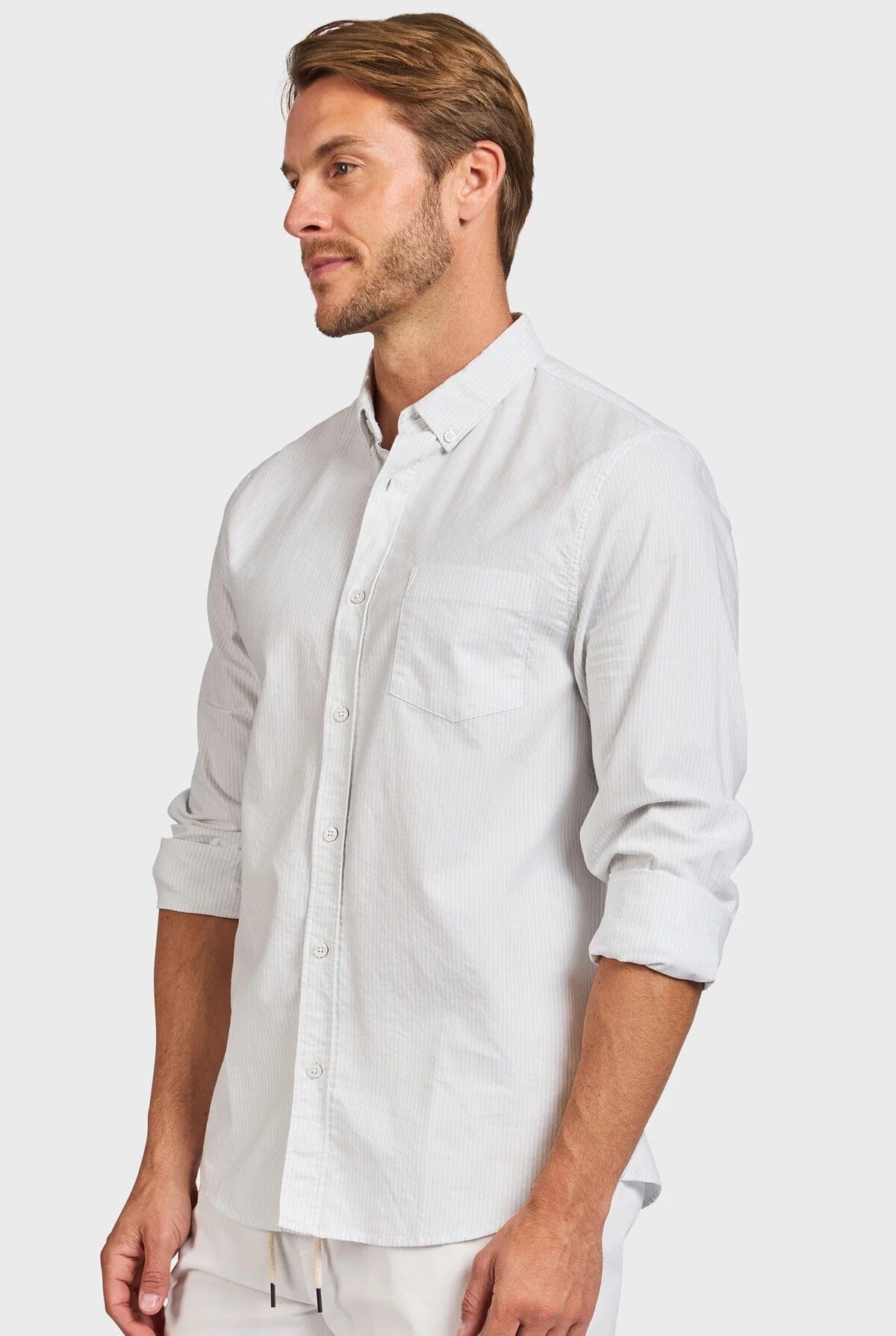 Academy Brand Men's Vintage Oxford Shirt - Ice Grey/White Stripe Academy Brand
