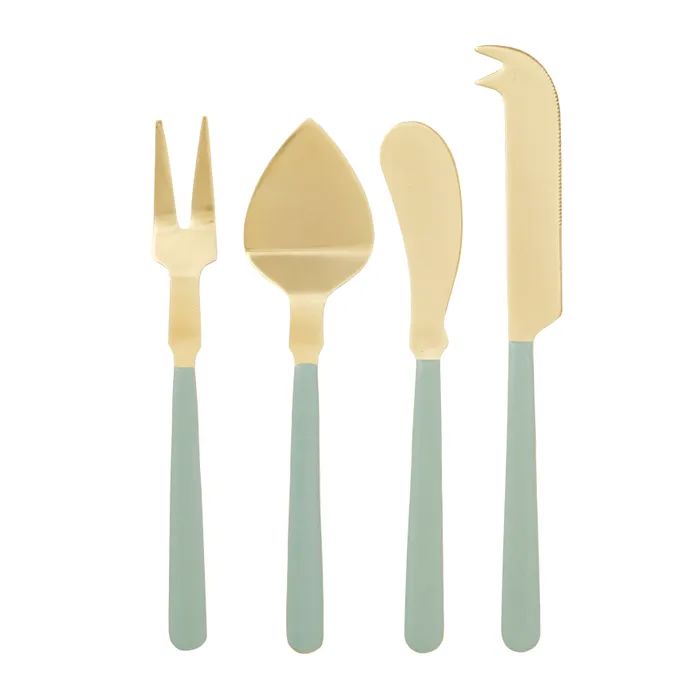 Agen Stainless Steel Chese Knife Set of 4 - Gold/Mint Cheese Knife Set Coast to Coast Home 