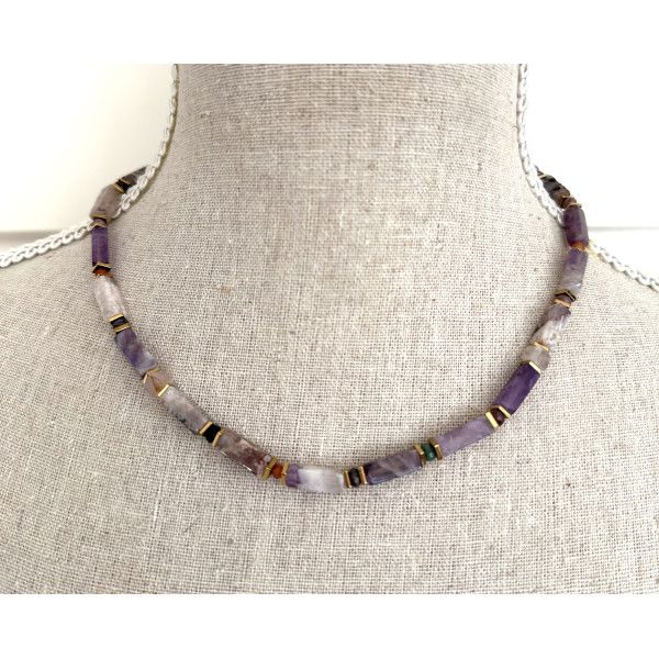 Amethyst & Tourmaline Necklace - Purple / Gold NEC2723 Indulge Me