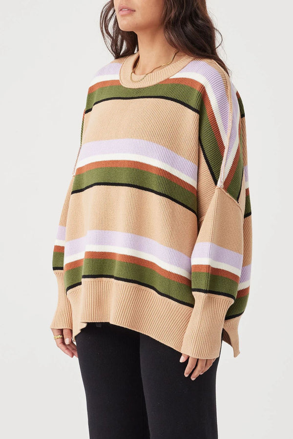 Arcaa Harper Stripe Sweater - Taupe, Lilac, & Cream Women's Knit Arcaa 