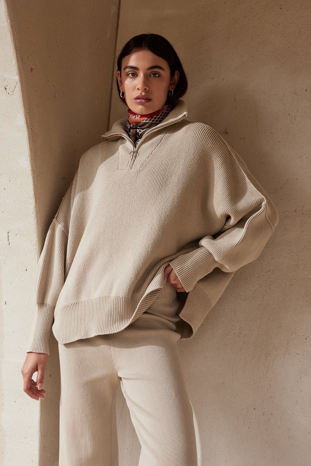 Arcaa London Zip Sweater - Taupe Arcaa