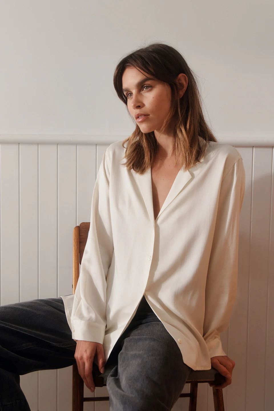 Assembly Label Ali Silk Long Sleeve Shirt - Cream Assembly Label