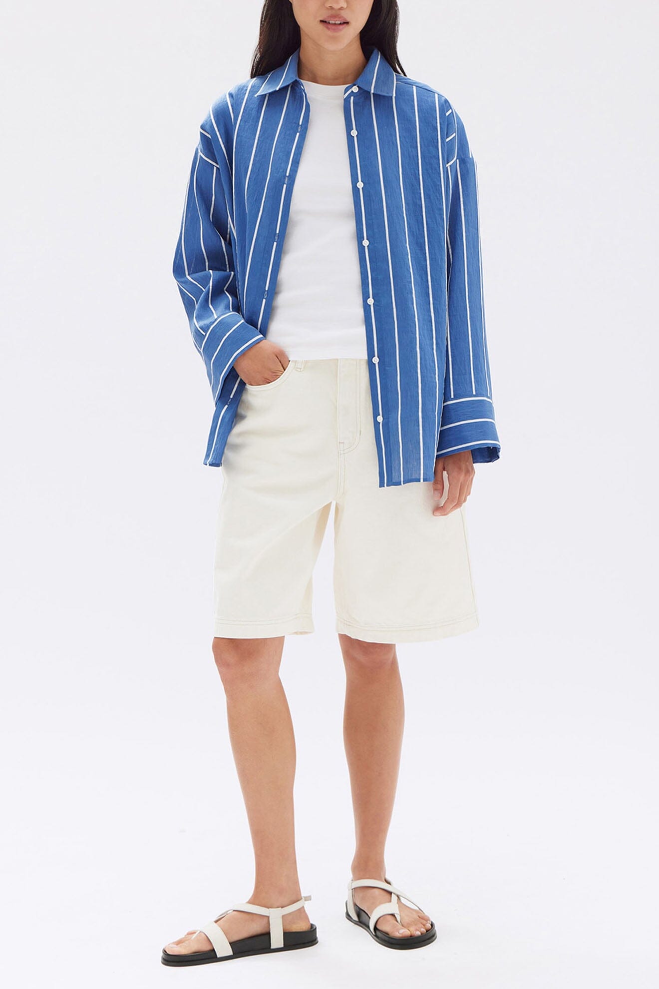 Assembly Label Ayla Stripe Long Sleeve Shirt - Royal/White Assembly Label