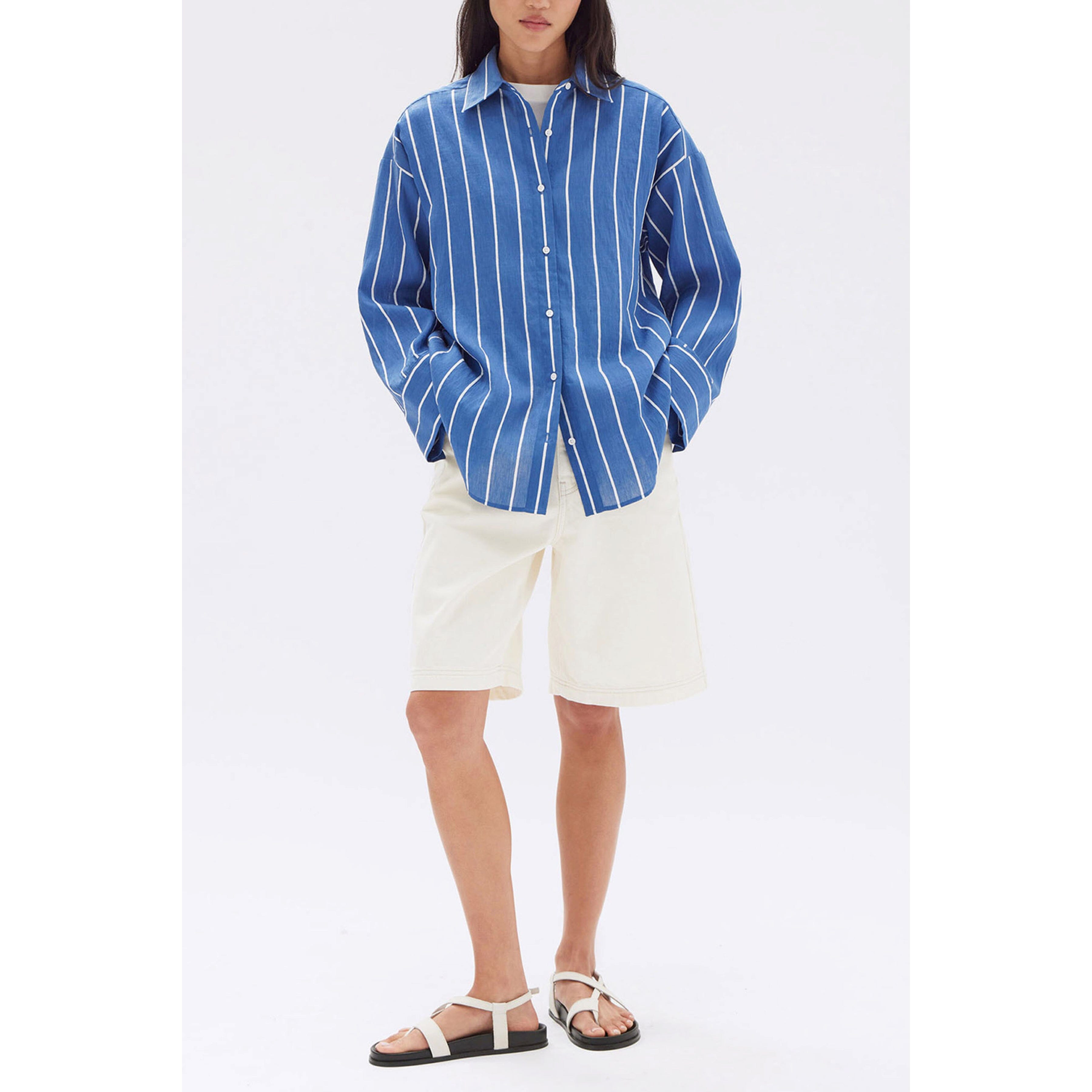 Assembly Label Ayla Stripe Long Sleeve Shirt - Royal/White Assembly Label