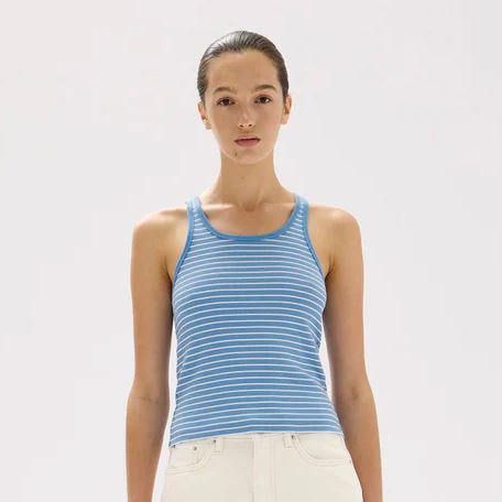 Assembly Label Drew Stripe Rib Tank - Bahama/White Assembly Label