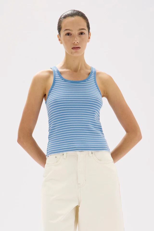 Assembly Label Drew Stripe Rib Tank - Bahama/White Assembly Label