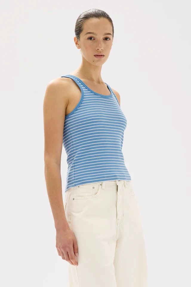 Assembly Label Drew Stripe Rib Tank - Bahama/White Assembly Label