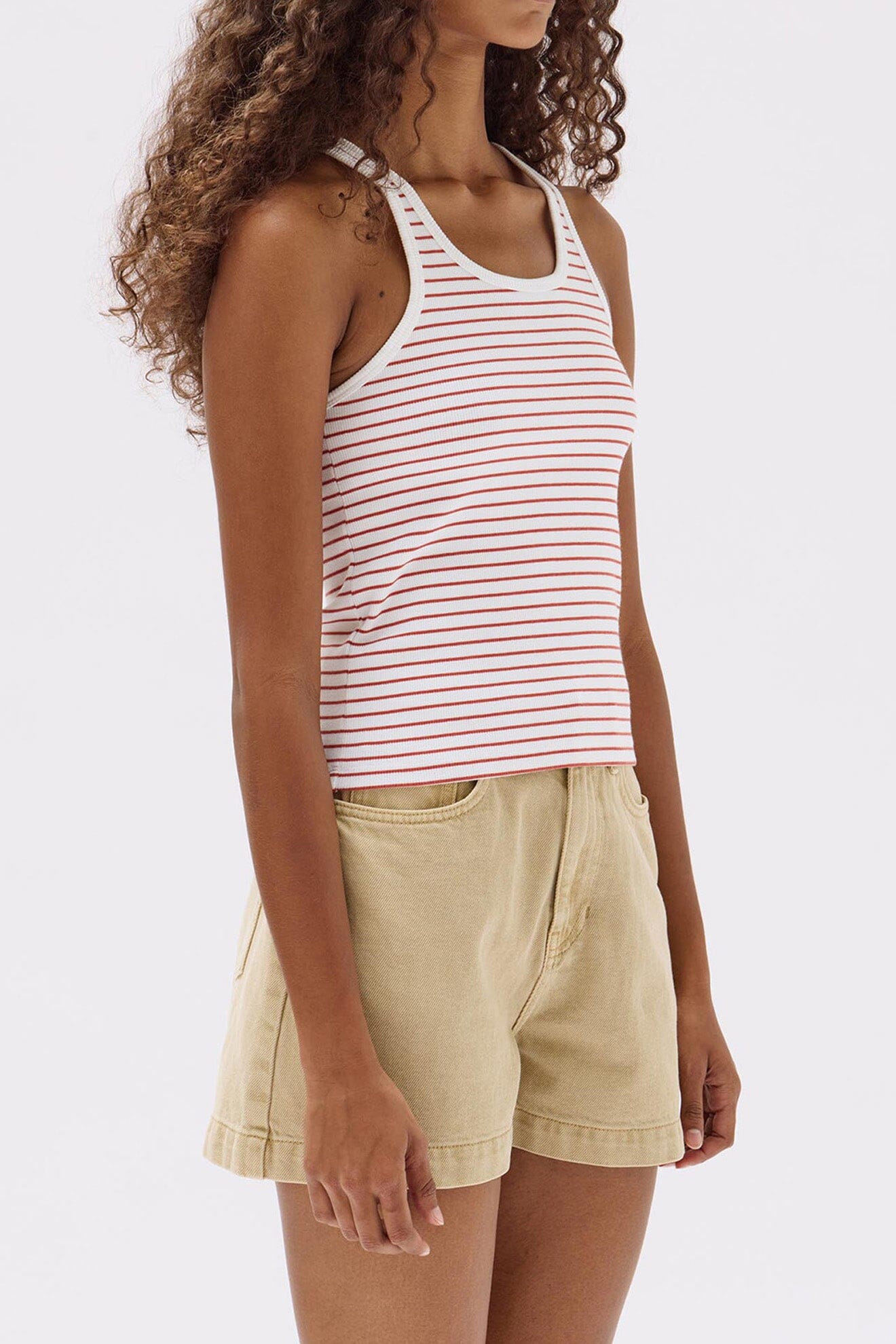 Assembly Label Drew Stripe Rib Tank - Papaya/White Assembly Label