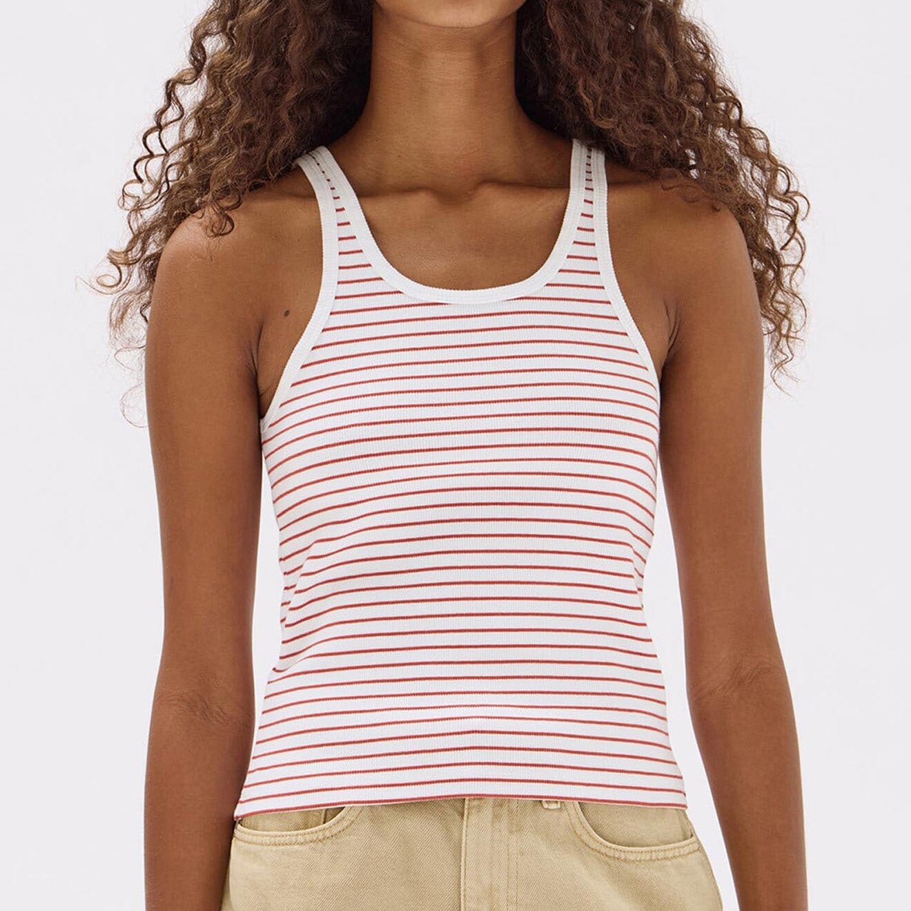 Assembly Label Drew Stripe Rib Tank - Papaya/White Assembly Label