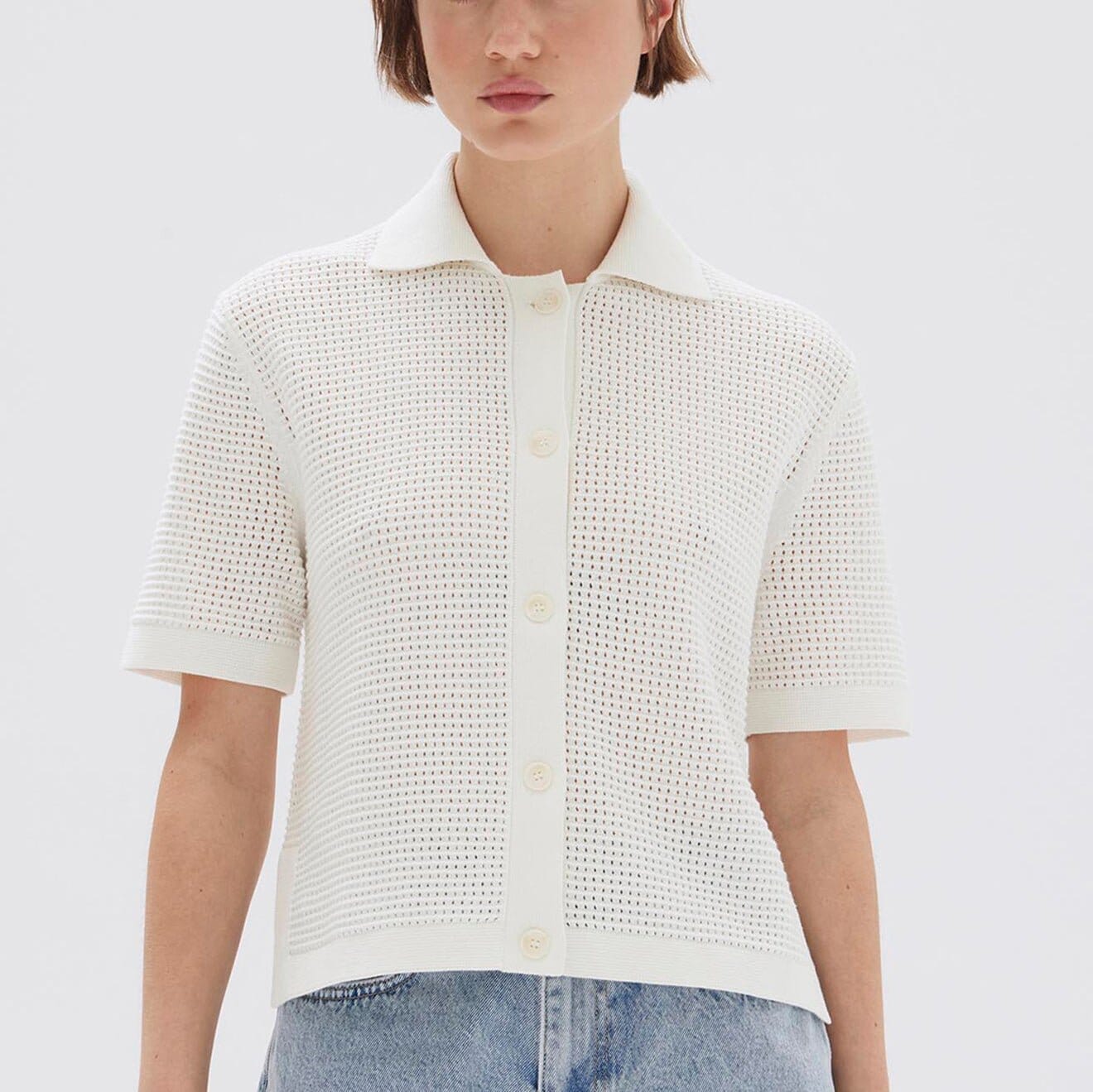 Assembly Label Enid Short Sleeve Knit Shirt - Cream Assembly Label