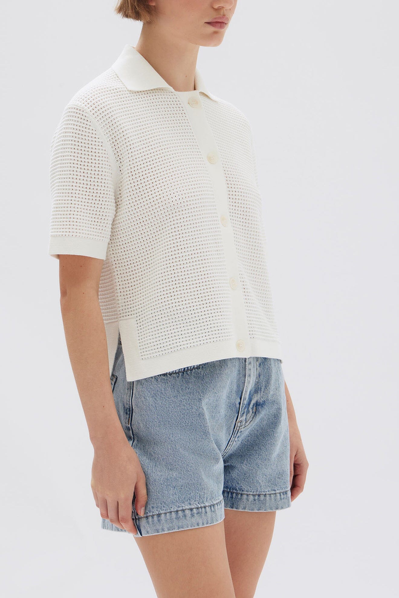 Assembly Label Enid Short Sleeve Knit Shirt - Cream Assembly Label