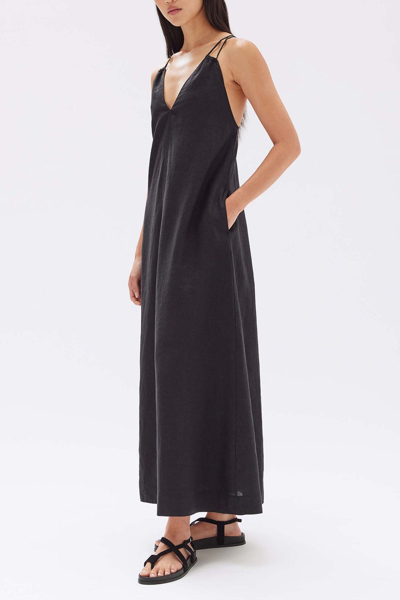 Assembly Label Fiona Linen Midi Dress - Black Assembly Label