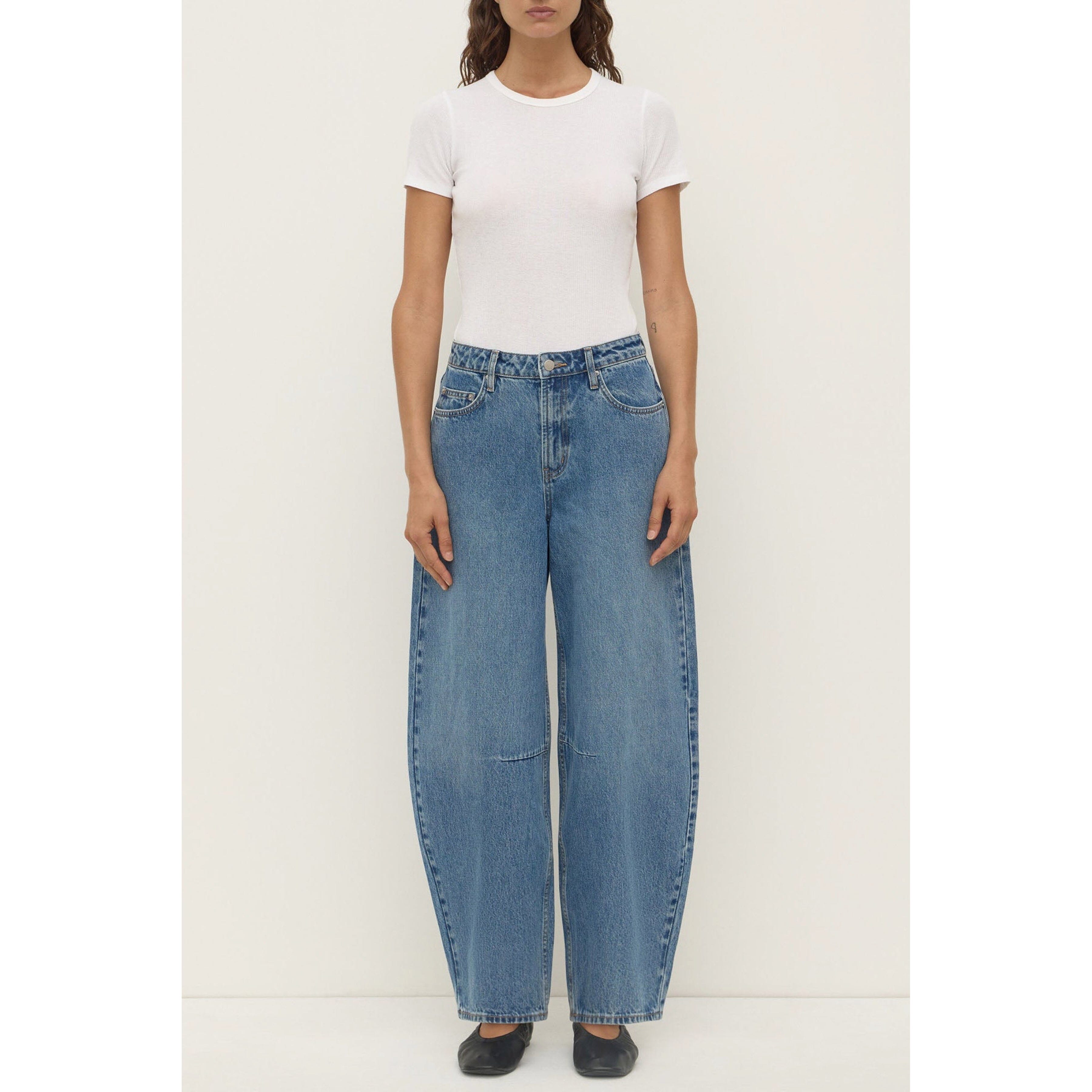 Assembly Label High Rise Barrel Jean - Classic Blue Assembly Label