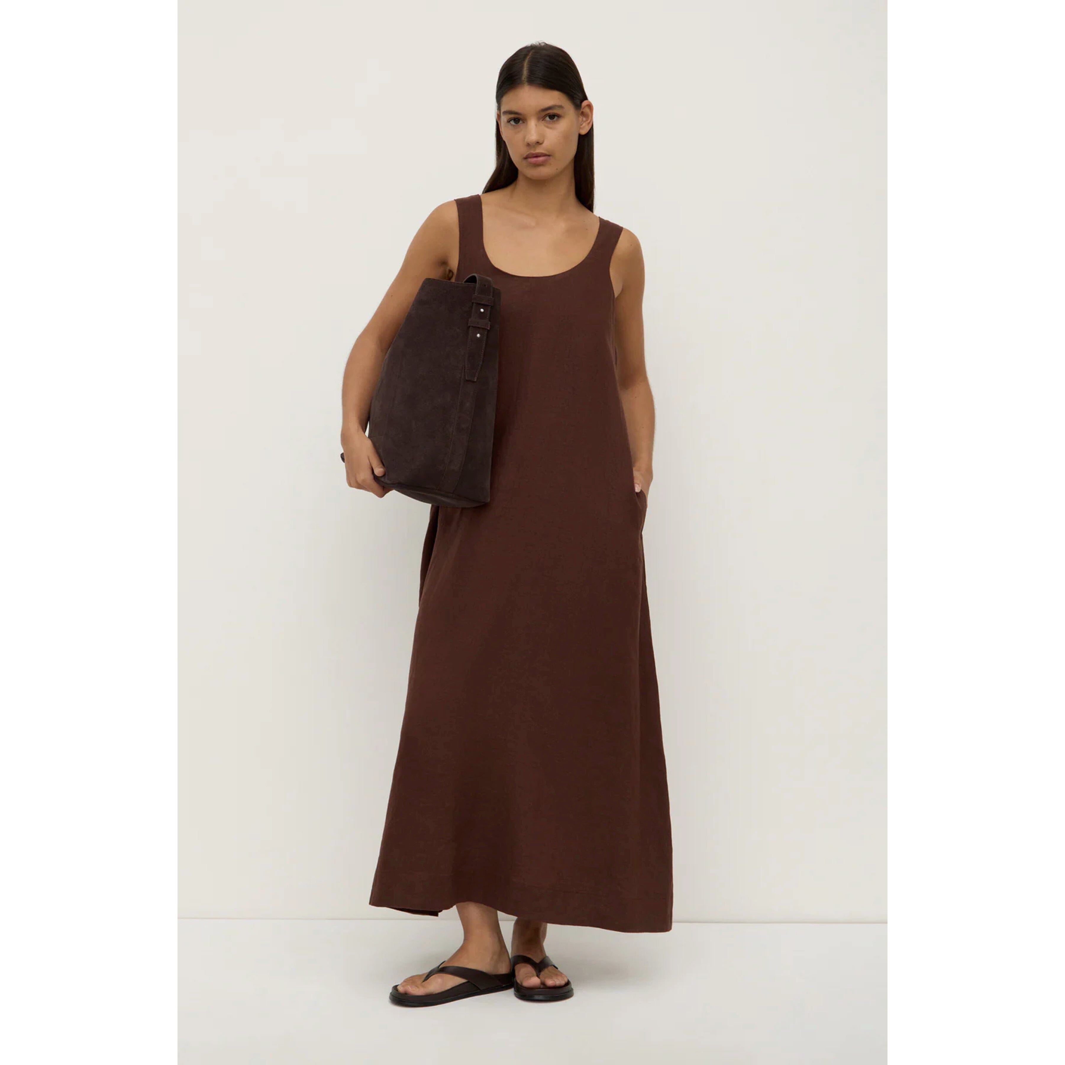 Assembly Label Maree Linen Midi Dress - Espresso Assembly Label