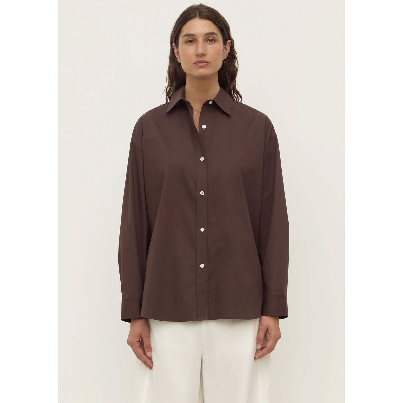 Assembly Label Marigold Poplin Long Sleeve Shirt - Ganache Women's Shirt Assembly Label 