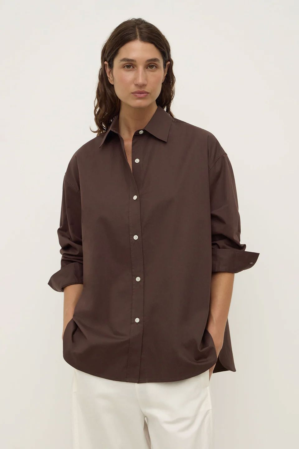 Assembly Label Marigold Poplin Long Sleeve Shirt - Ganache Women's Shirt Assembly Label 