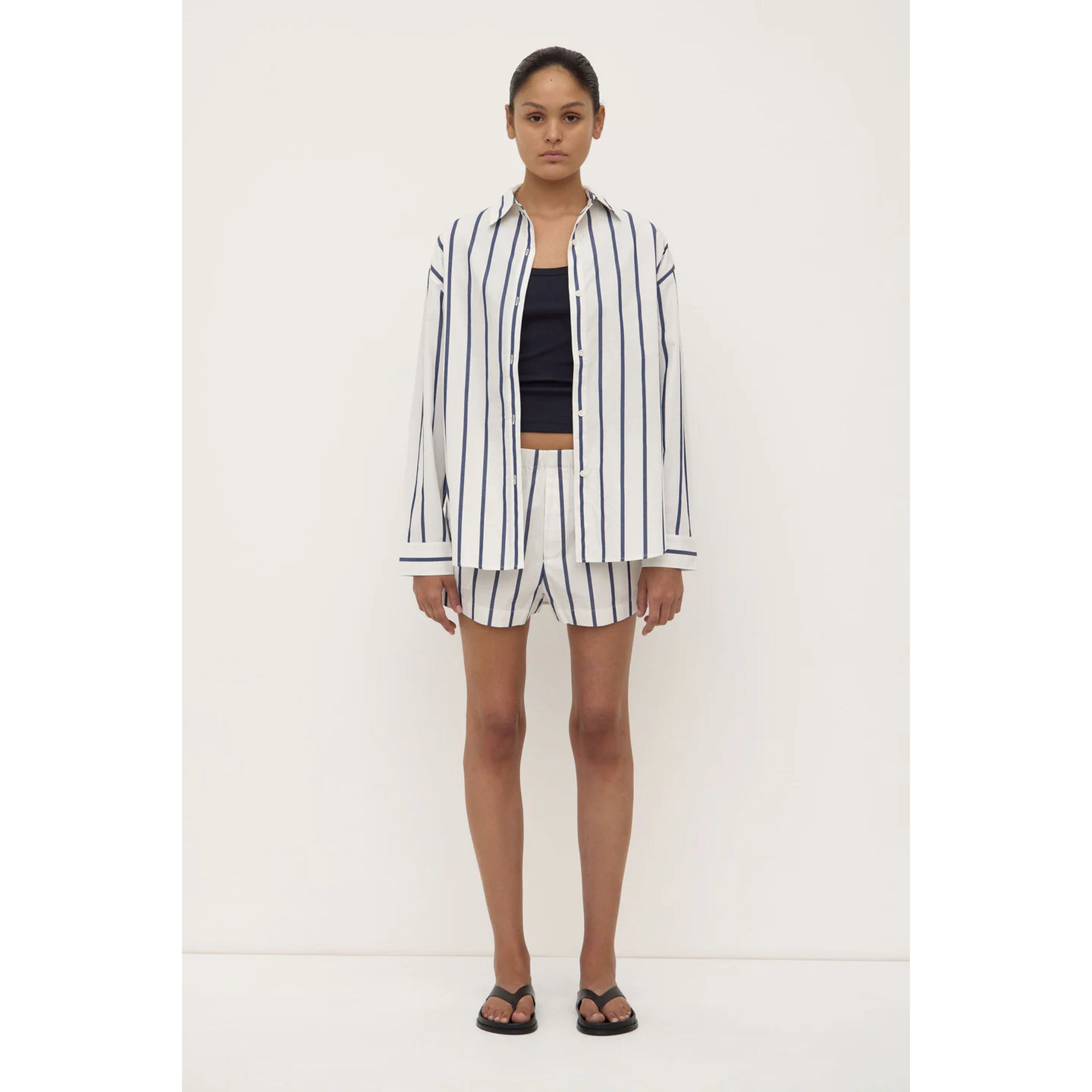 Assembly Label Nara Stripe Long Sleeve Shirt - White/True Navy Assembly Label