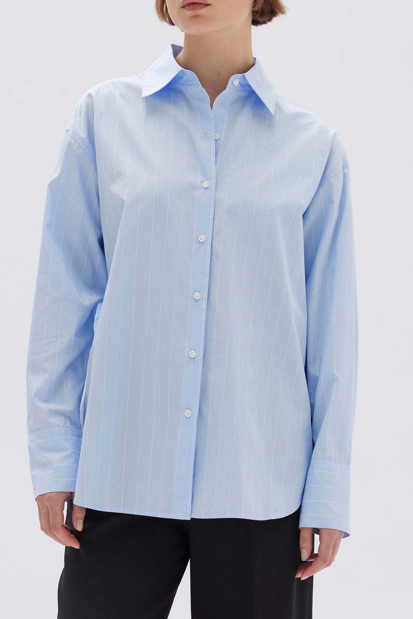 Assembly Label Otis Poplin Stripe Long Sleeve Shirt - Bahama/White Assembly Label