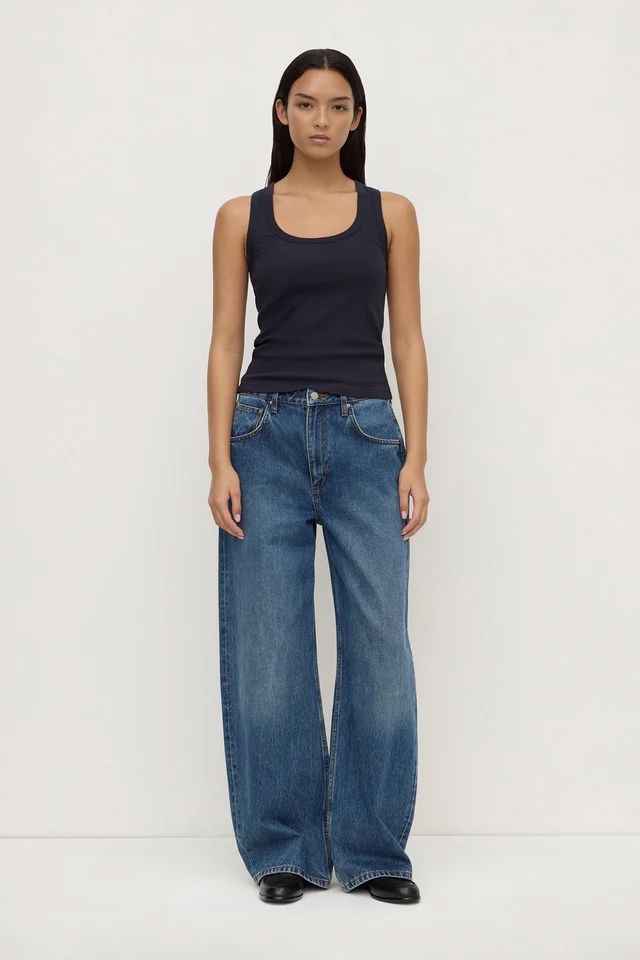 Assembly Label Robyn Scoop Neck Rib Tank - True Navy Tank Top Assembly Label 