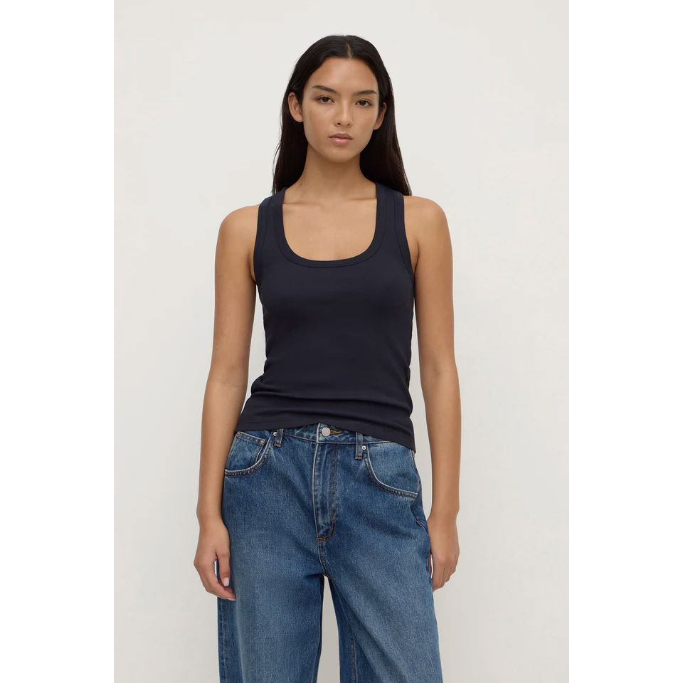 Assembly Label Robyn Scoop Neck Rib Tank - True Navy Tank Top Assembly Label 