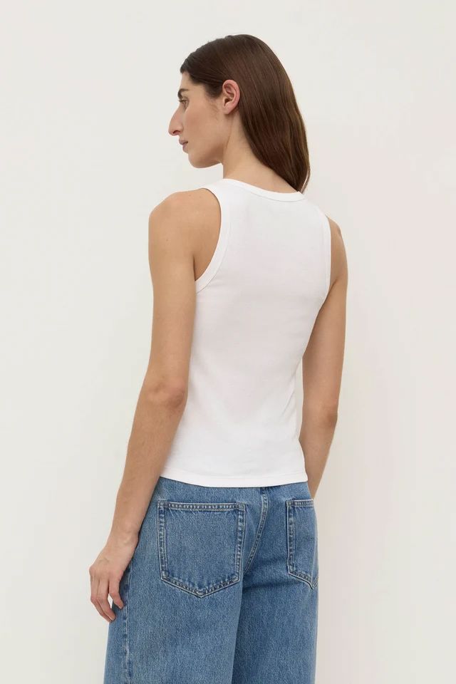 Assembly Label Robyn Scoop Neck Rib Tank - White Tank Top Assembly Label 