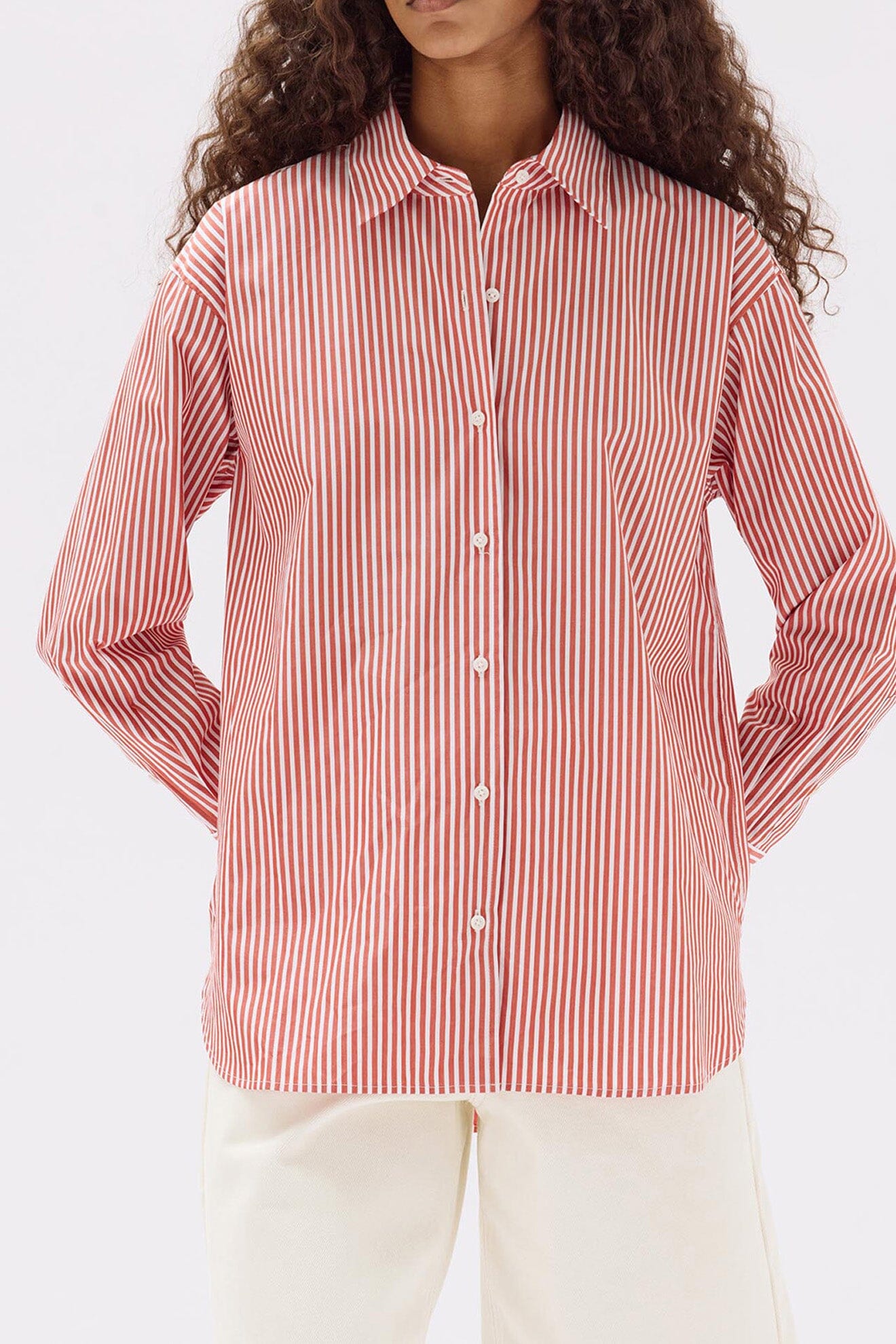 Assembly Label Signature Poplin Shirt - Papaya/White Stripe Assembly Label