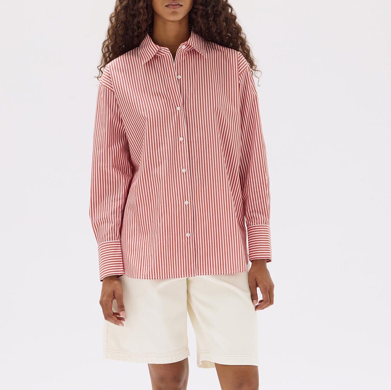 Assembly Label Signature Poplin Shirt - Papaya/White Stripe Assembly Label