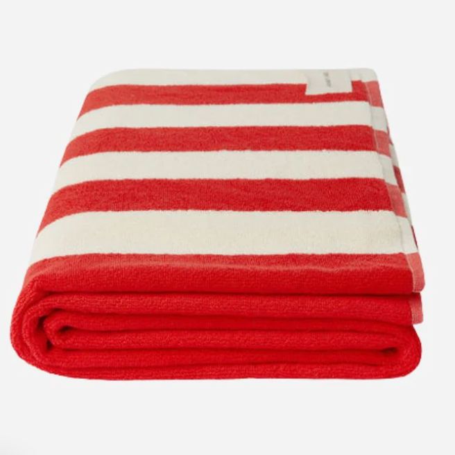 Assembly Label Signature Stripe Beach Towel Chilli/Cream Assembly Label