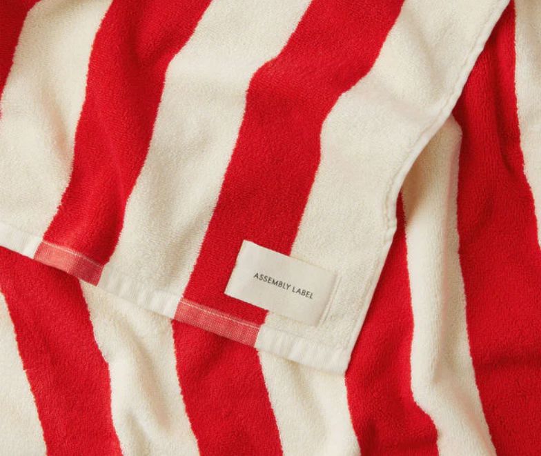 Assembly Label Signature Stripe Beach Towel Chilli/Cream Assembly Label
