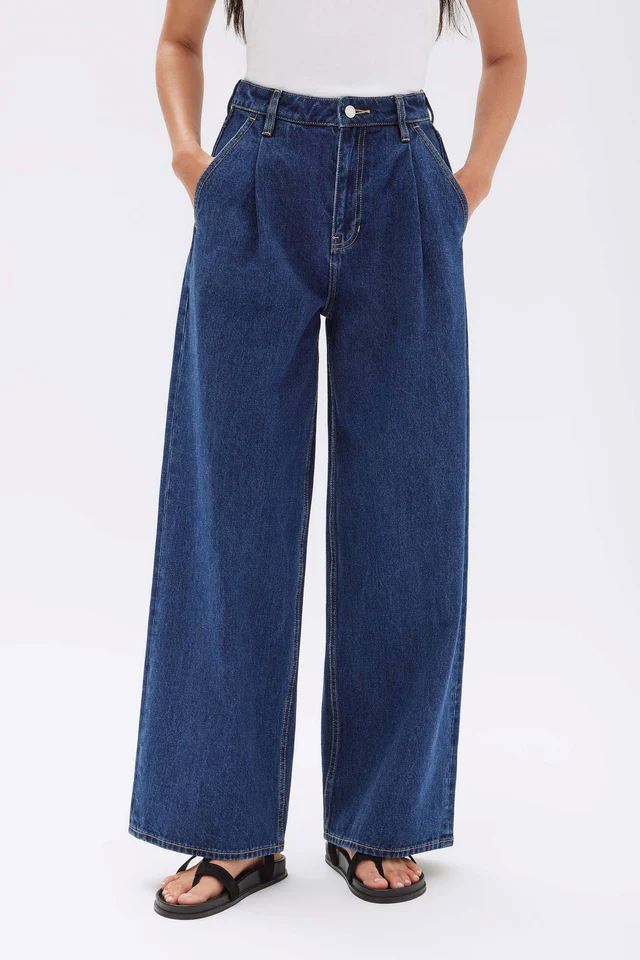 Assembly Label Slack Pleat Wide Leg Jean - Heritage Blue Assembly Label