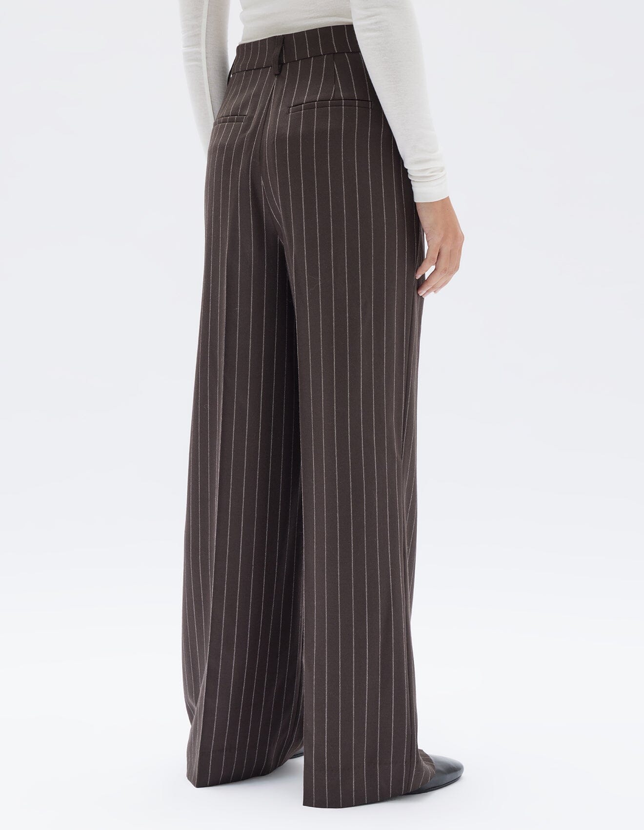 Assembly Label Sofia Wool Pinstripe Pant- Chestnut Stripe Assembly Label