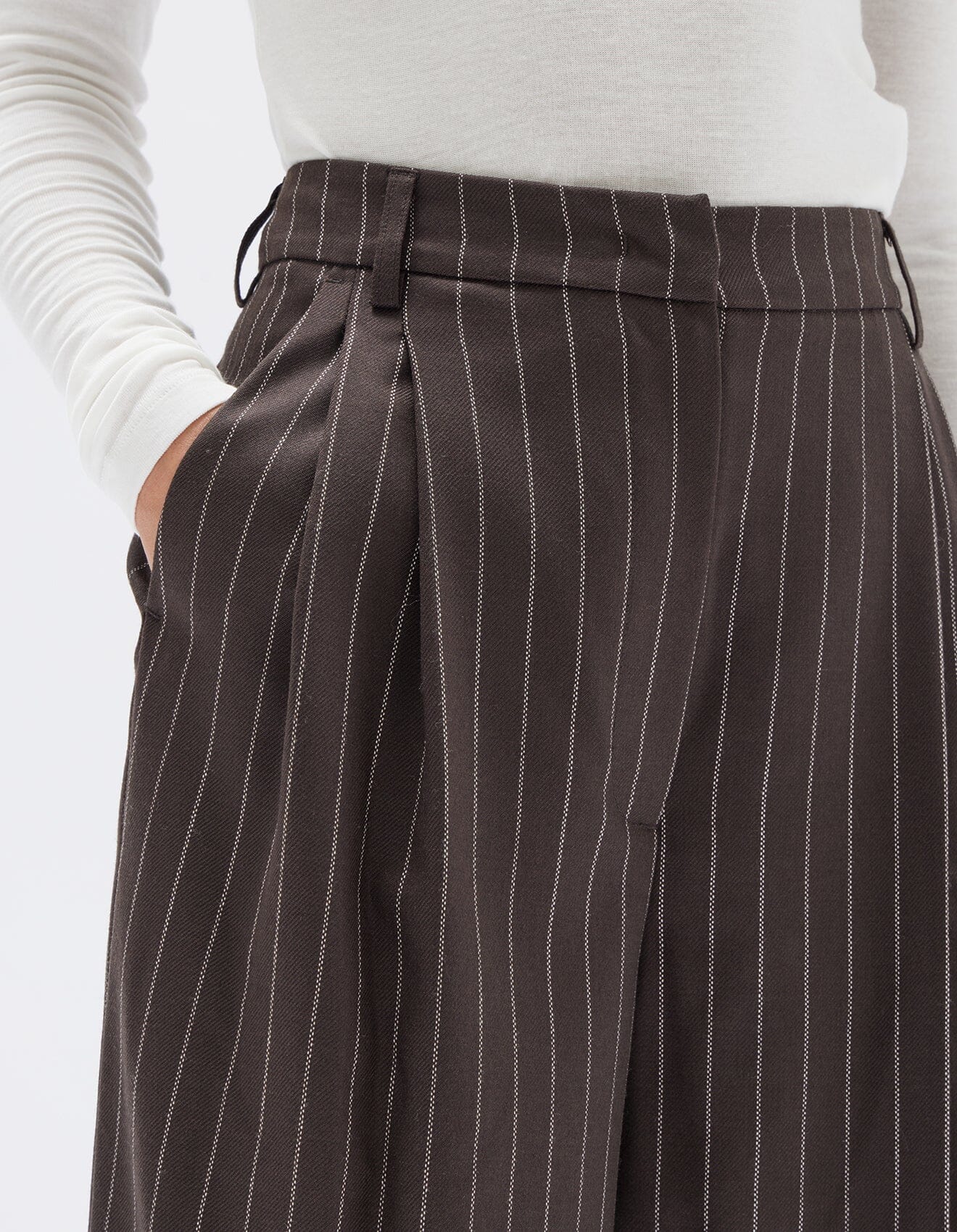 Assembly Label Sofia Wool Pinstripe Pant- Chestnut Stripe Assembly Label