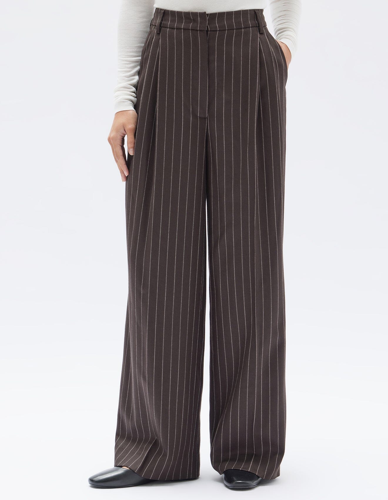 Assembly Label Sofia Wool Pinstripe Pant- Chestnut Stripe Assembly Label