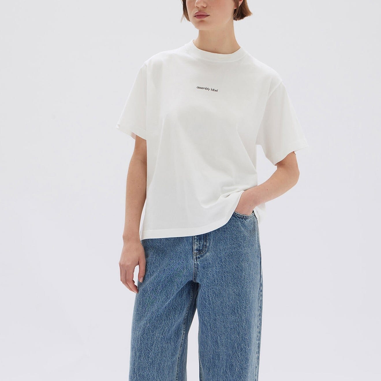 Assembly Label Womens Exhibited Print Short Sleeve Tee - Antique White/Black Assembly Label