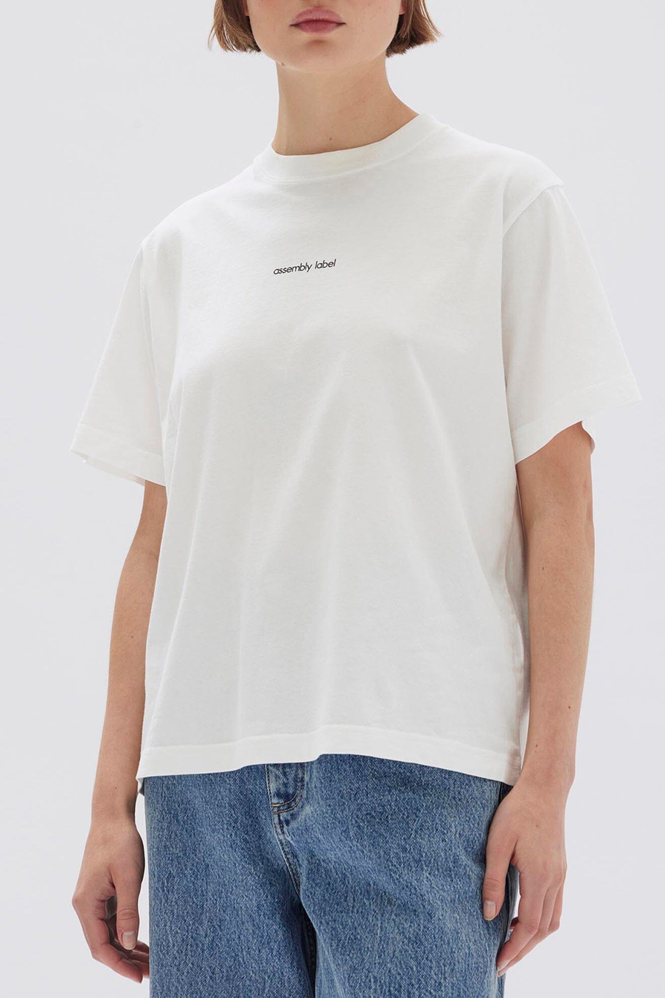 Assembly Label Womens Exhibited Print Short Sleeve Tee - Antique White/Black Assembly Label