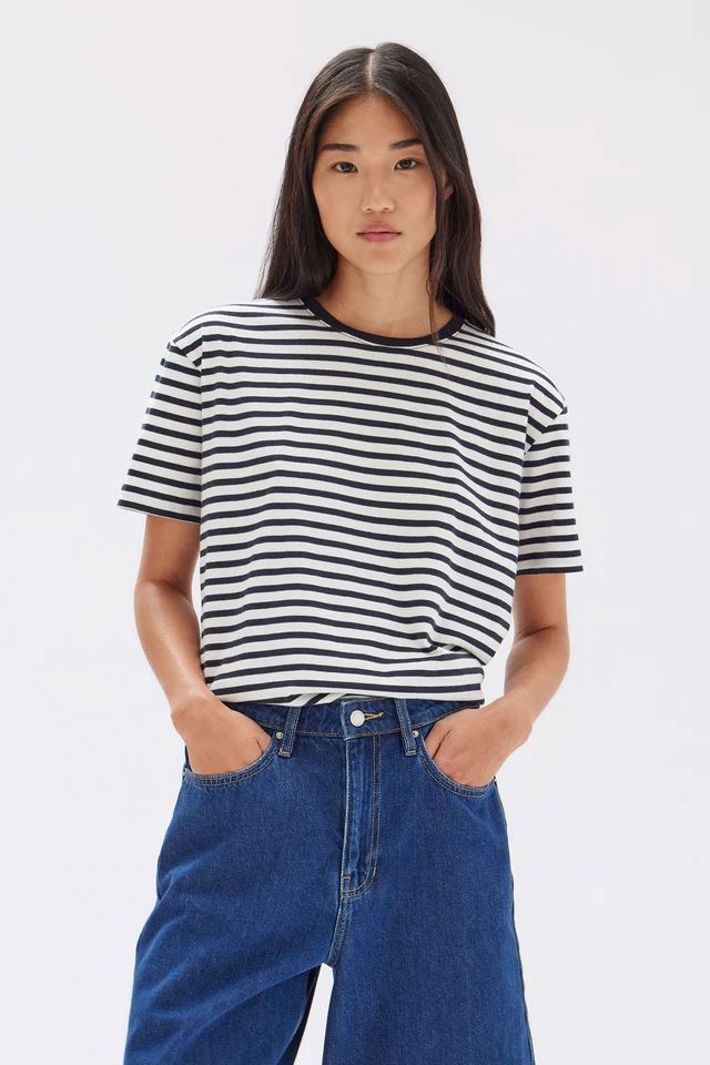 Assembly Label Women's Harbour Stripe Short Sleeve Tee - True Navy/White Assembly Label