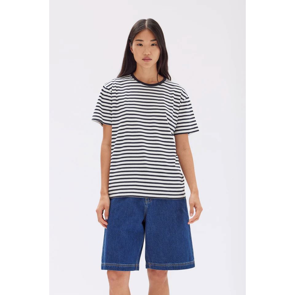 Assembly Label Women's Harbour Stripe Short Sleeve Tee - True Navy/White Assembly Label