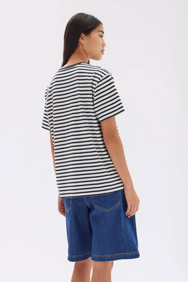 Assembly Label Women's Harbour Stripe Short Sleeve Tee - True Navy/White Assembly Label