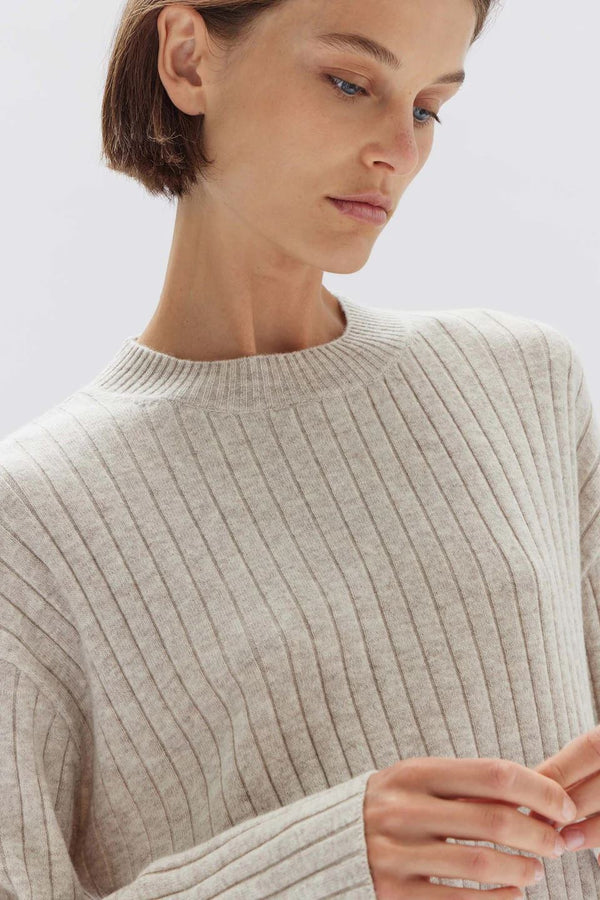 Assembly Label Wool Cashmere Rib Long Sleeve Top - Oat Marle Assembly Label
