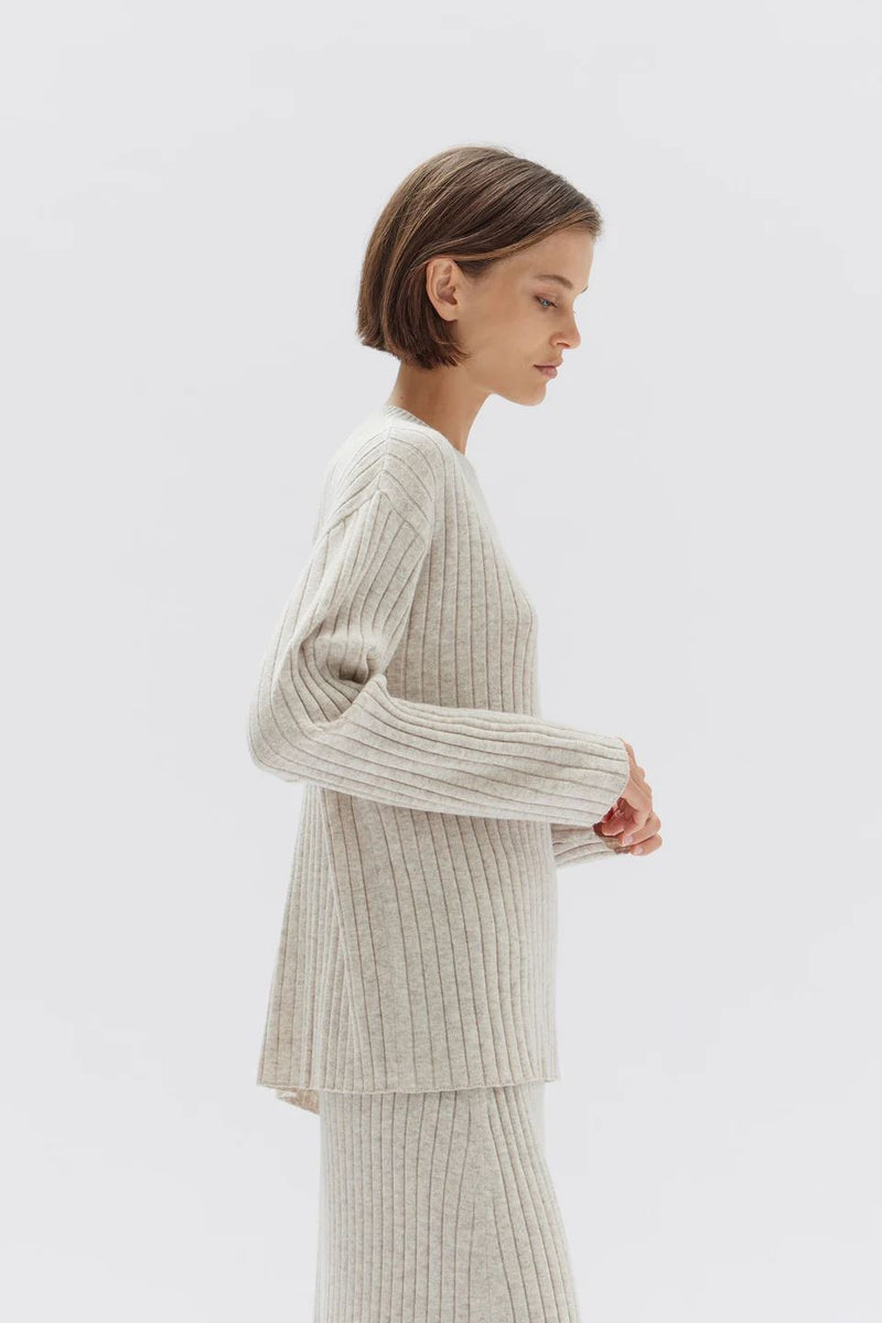 Assembly Label Wool Cashmere Rib Long Sleeve Top - Oat Marle Assembly Label