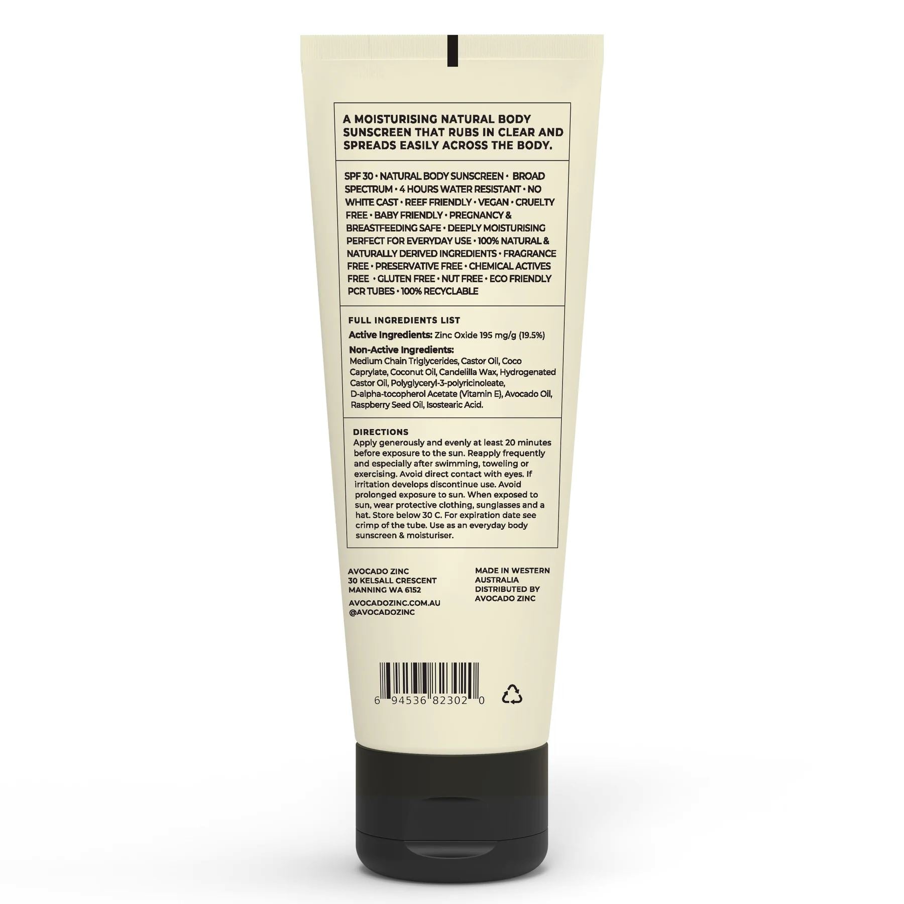 Avocado Zinc SPF 30 Natural Body Suncreen Avocado Zinc