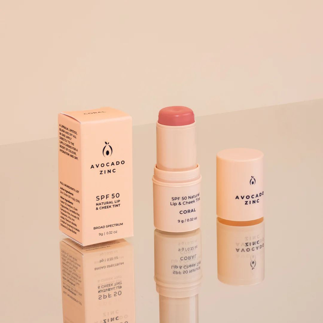 Avocado Zinc SPF50 Natural Lip & Cheek Tint - Coral Avocado Zinc