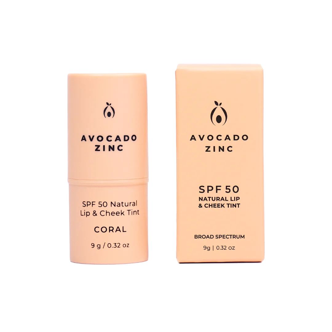 Avocado Zinc SPF50 Natural Lip & Cheek Tint - Coral Avocado Zinc