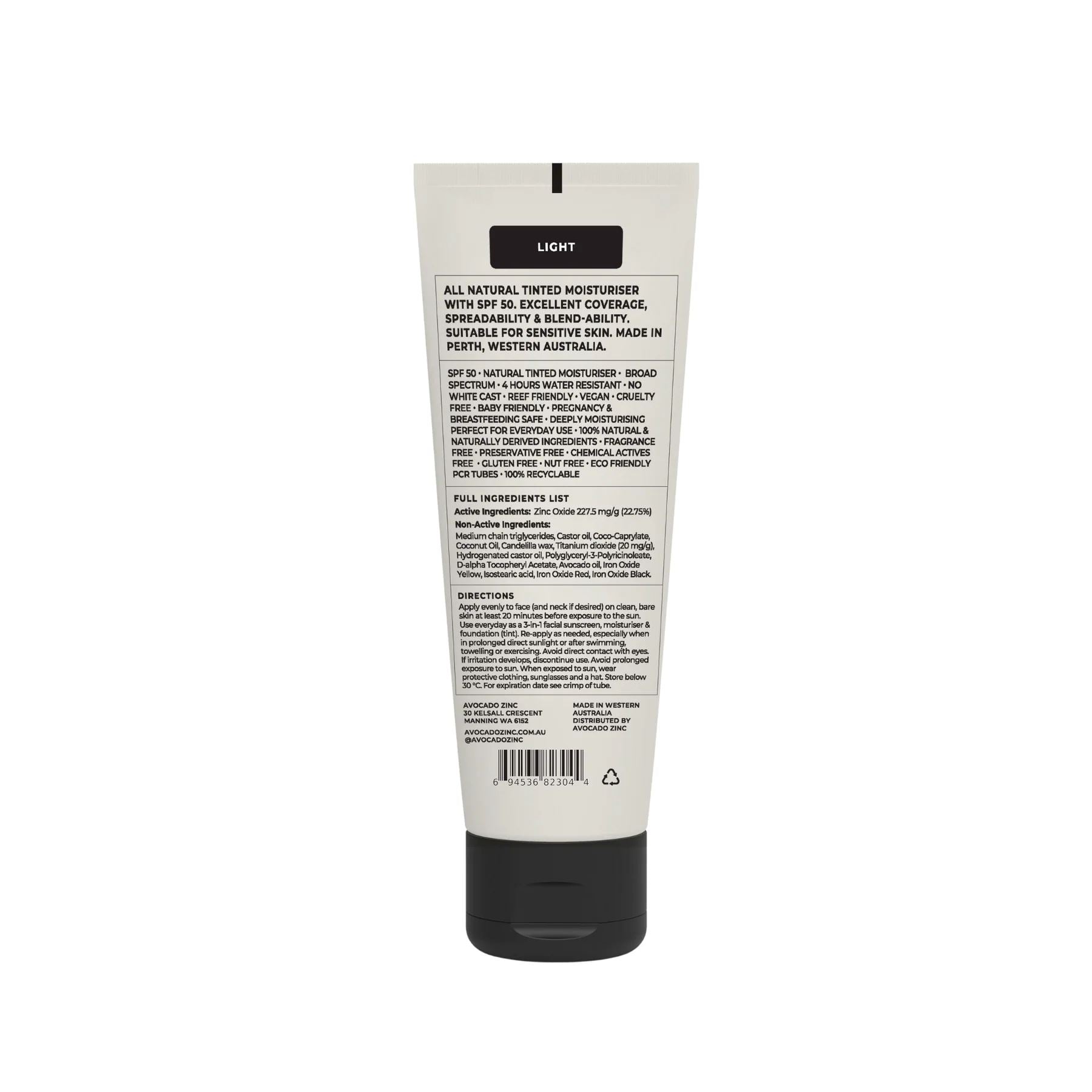 Avocado Zinc SPF50 Natural Tinted Moisturiser - Light-Medium Avocado Zinc