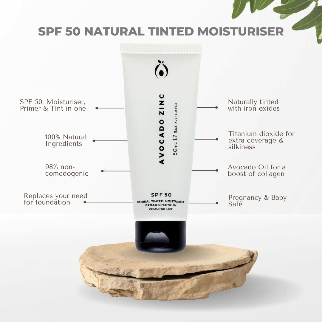 Avocado Zinc SPF50 Natural Tinted Moisturiser - Light-Medium Avocado Zinc