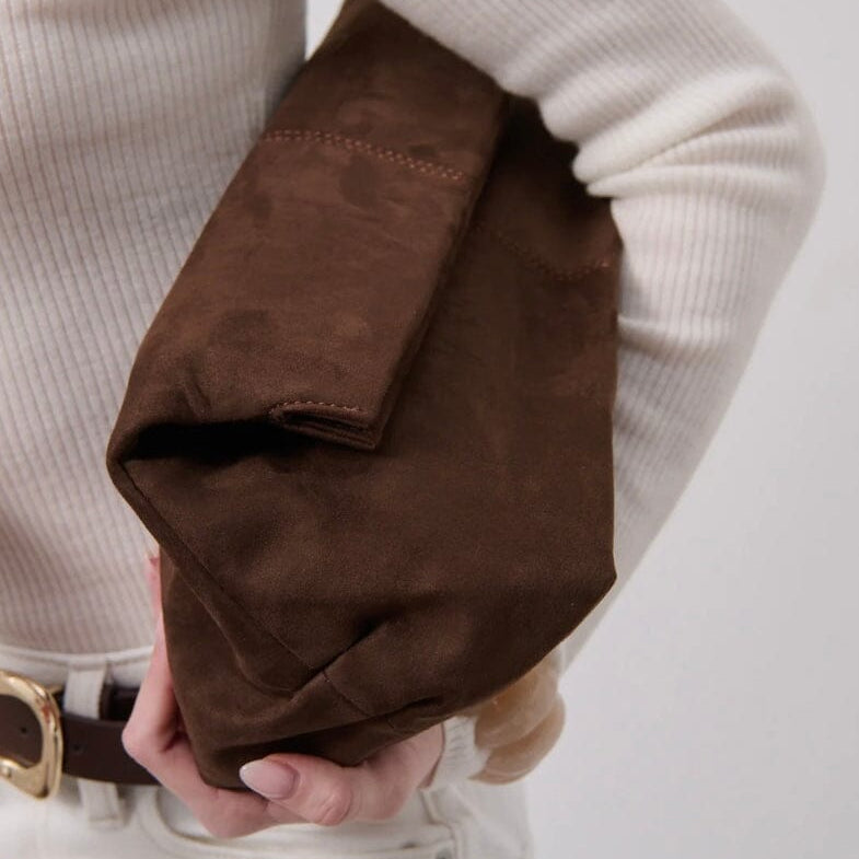Becca Suede Clutch Bag- Brown Eclectic House