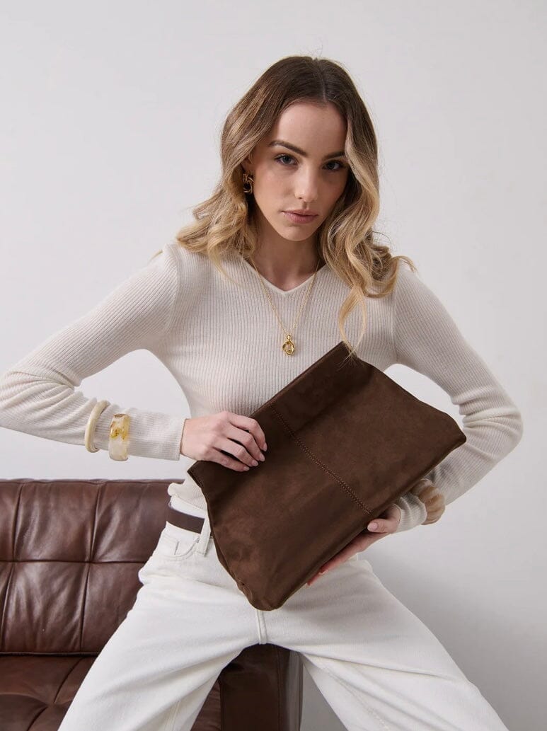 Becca Suede Clutch Bag- Brown Eclectic House