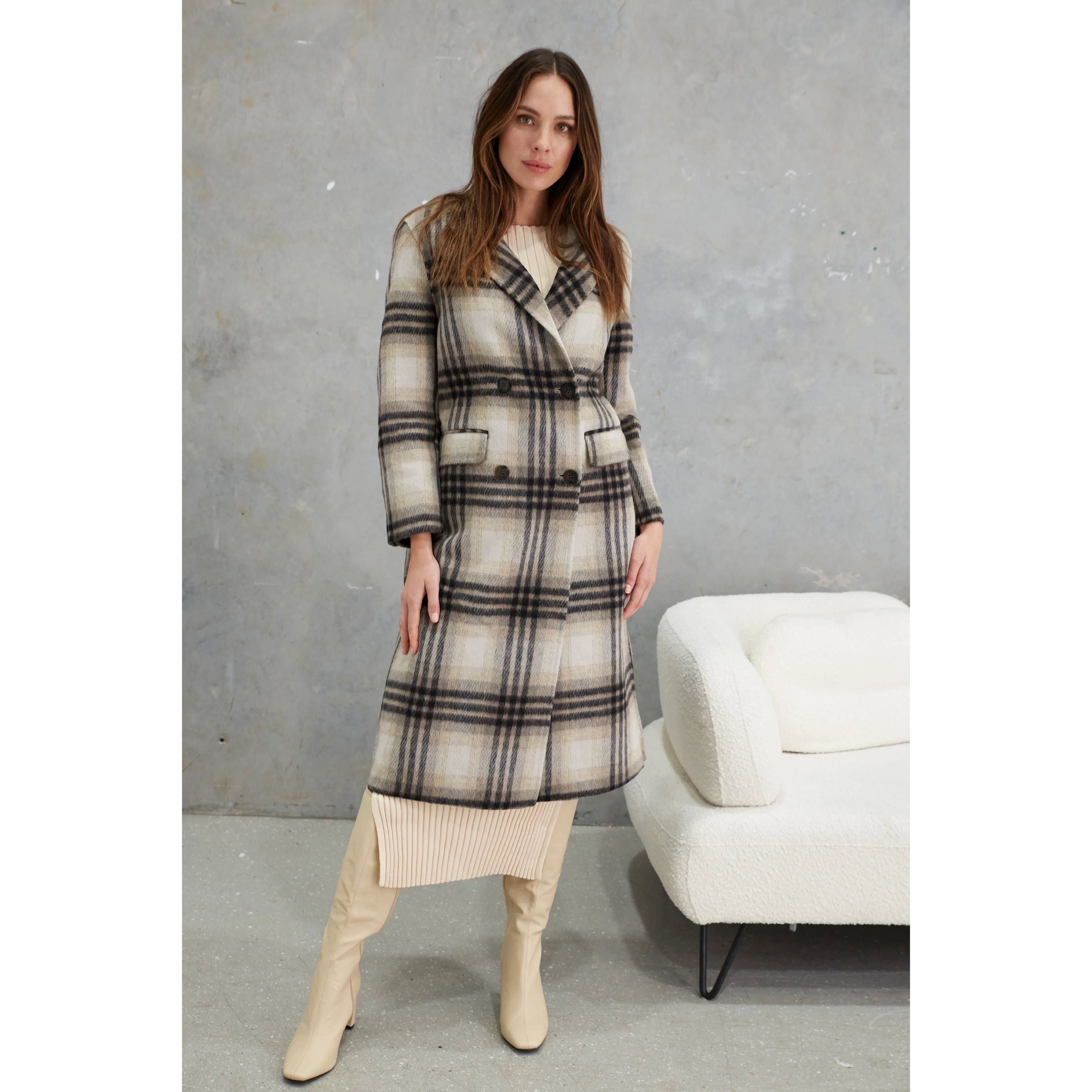 Birds of a Feather Marcella Alpaca Wool Coat - Check Birds of A Feather