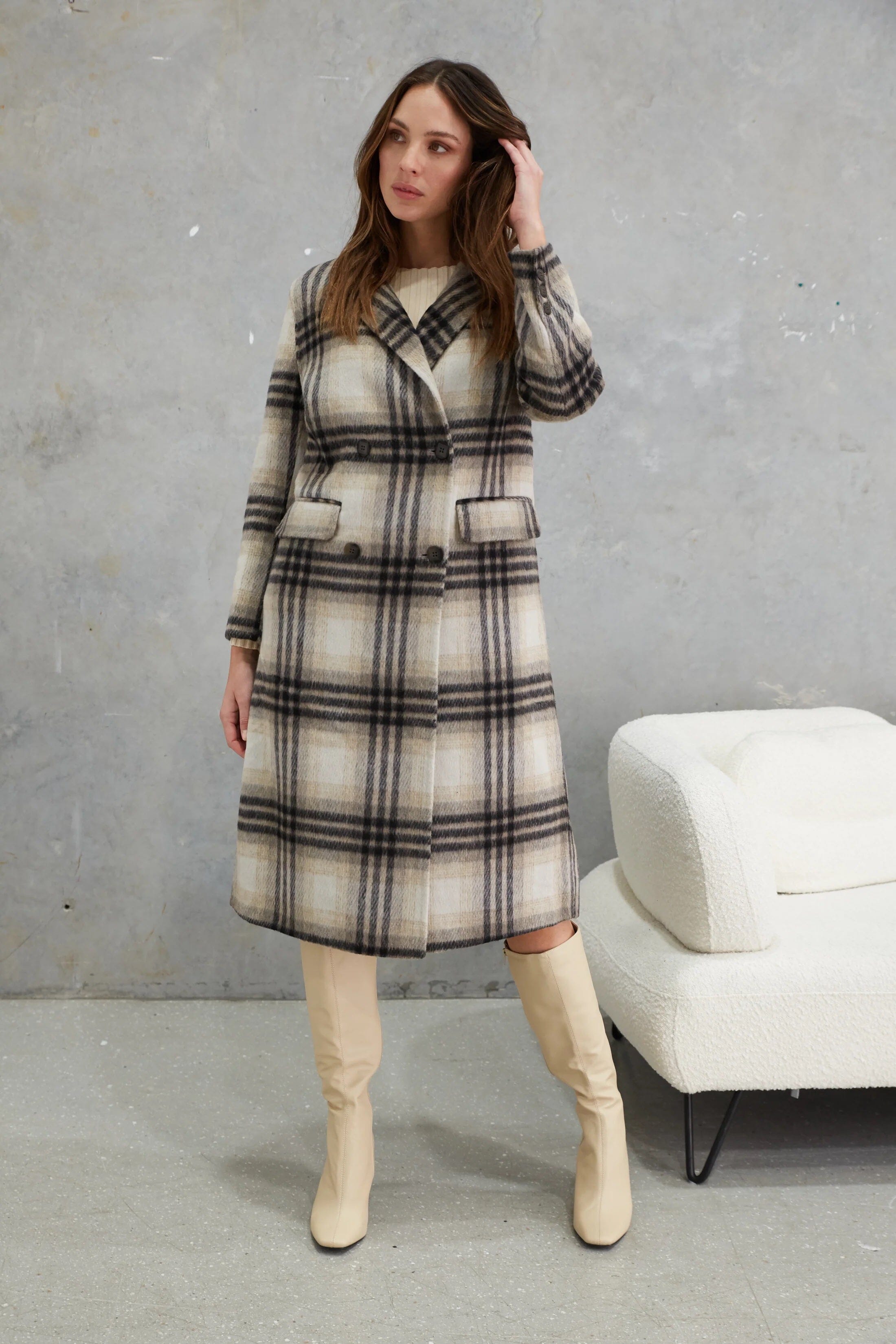 Birds of a Feather Marcella Alpaca Wool Coat - Check Birds of A Feather